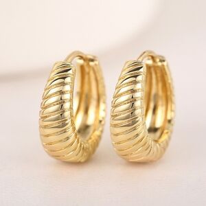 Gold Textured Hoop Earrings with Ribbed Design Gold Filled